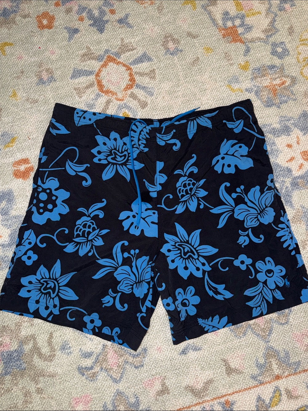 Polo by Ralph Lauren Black Swim Shorts with Blue Floral Print